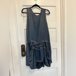 Theory Rikina Dress Size 8 Satin Mini Ruffle Dress Slate Blue NEW